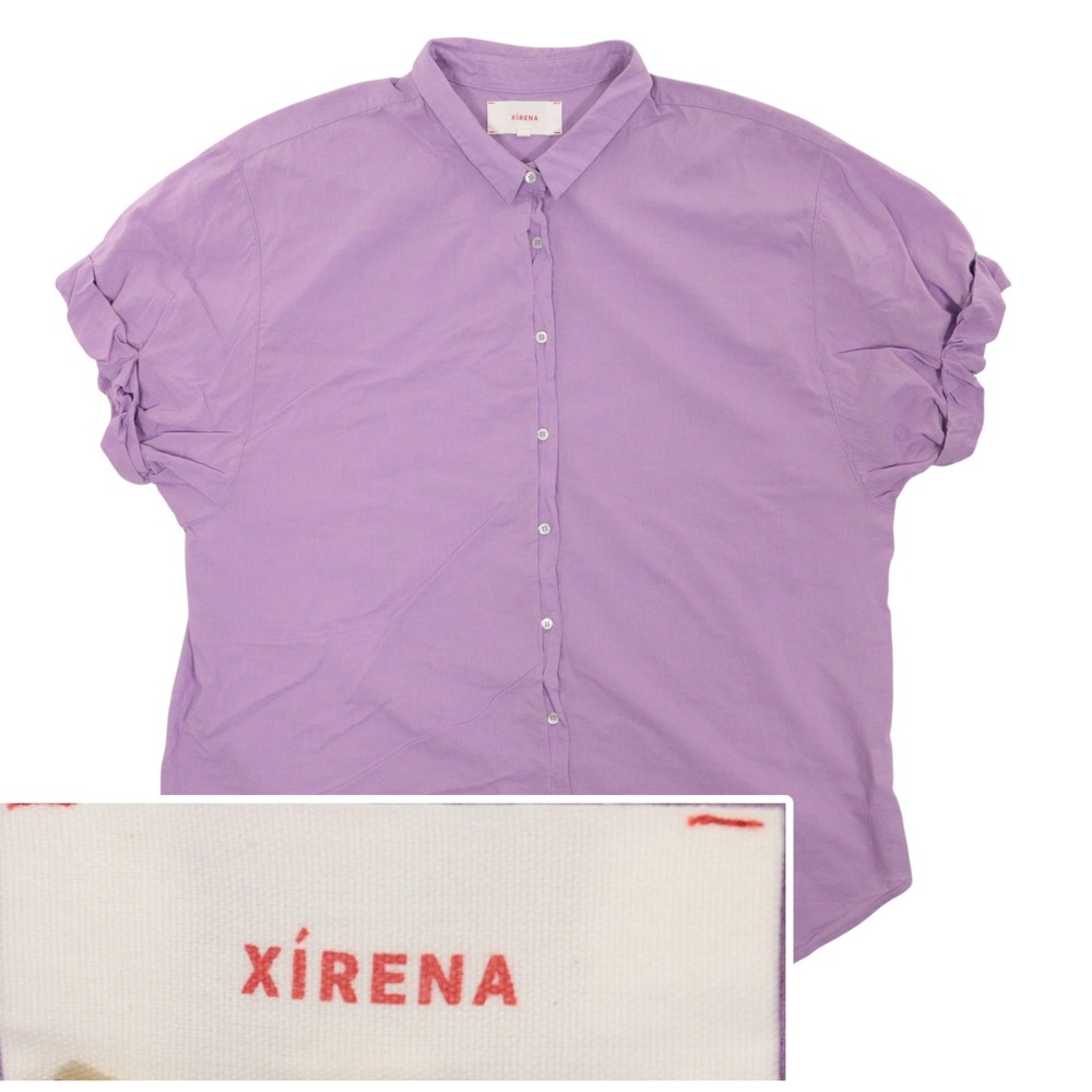 Xirena Channing Shirt Short Sleeve Button Up Lavender Cotton USA Women M EUC